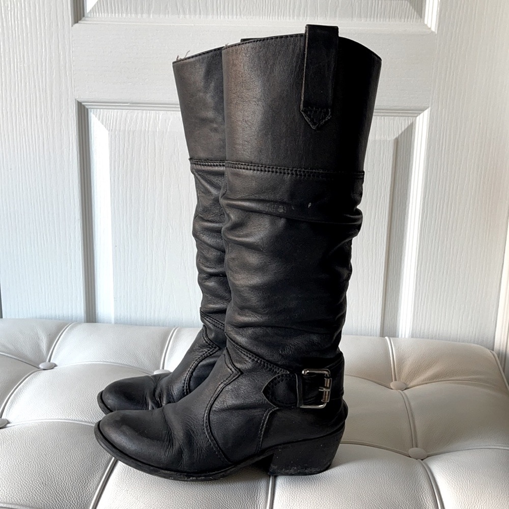Black Leather Moto Boots